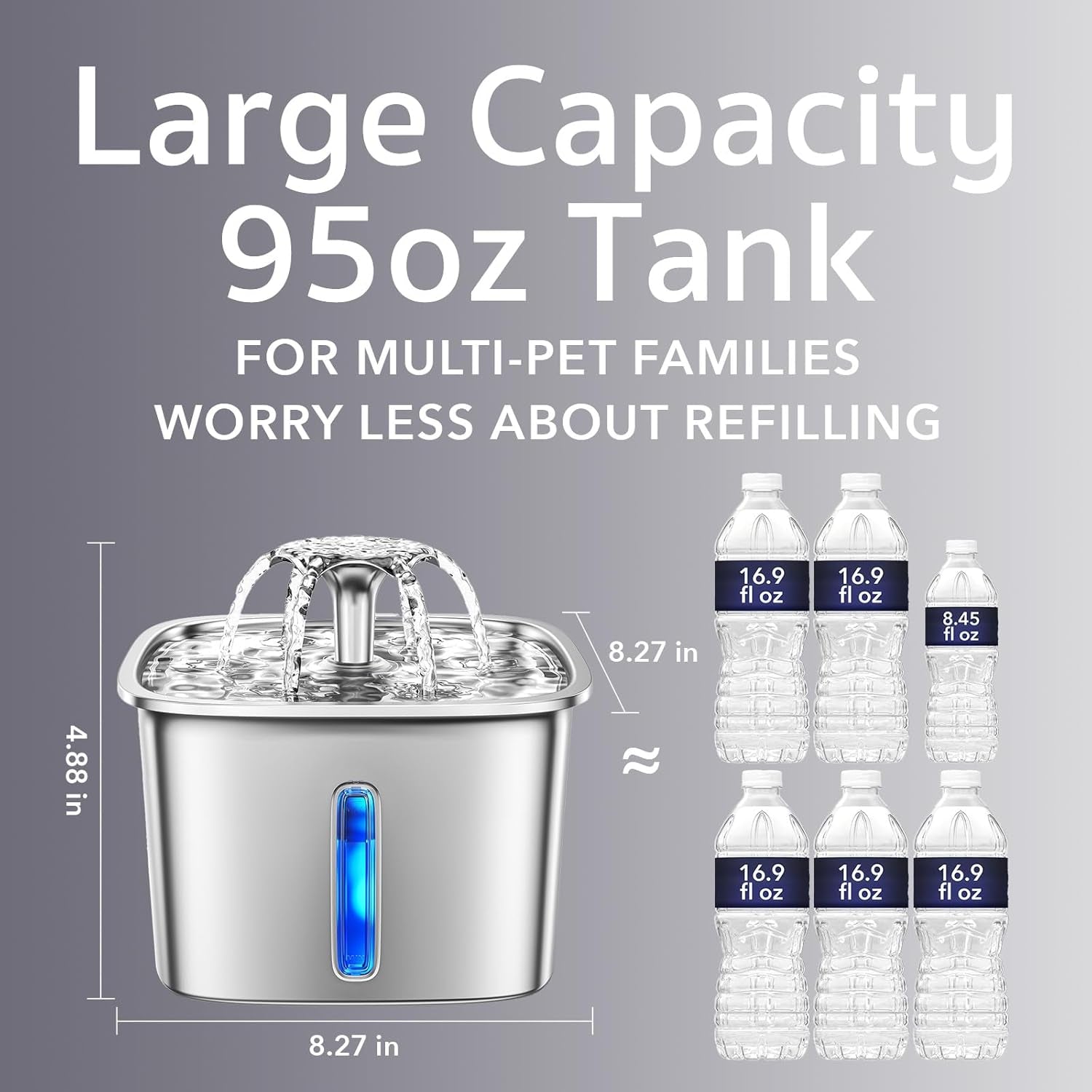 Innovation Award Winner Stainless Steel Cat Water Fountain, 95Oz/2.8L Automatic Pet Fountain Dog Water Dispenser with Replacement Filters & Silicone Mat for Cats, Dogs, Multiple Pets (Silver)