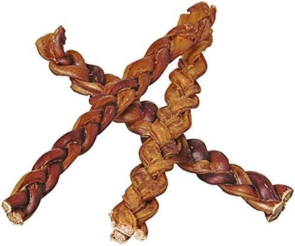 Natural 12" Braided Bully Sticks for Dogs – Tough, Long-Lasting, Rawhide-Free, Low-Odor, Single Ingredient Chew Treat for Aggressive Chewers – 5 Count – Packaging May Vary